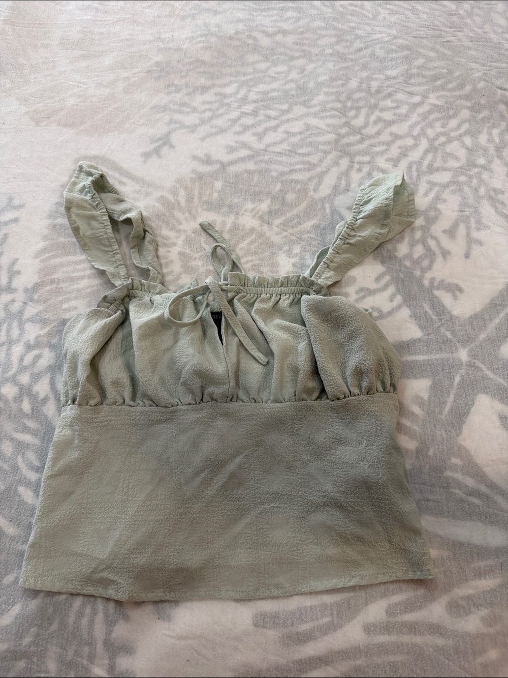 Forever 21 Sage Green Ruffled Tie-Strap Cropped Tank